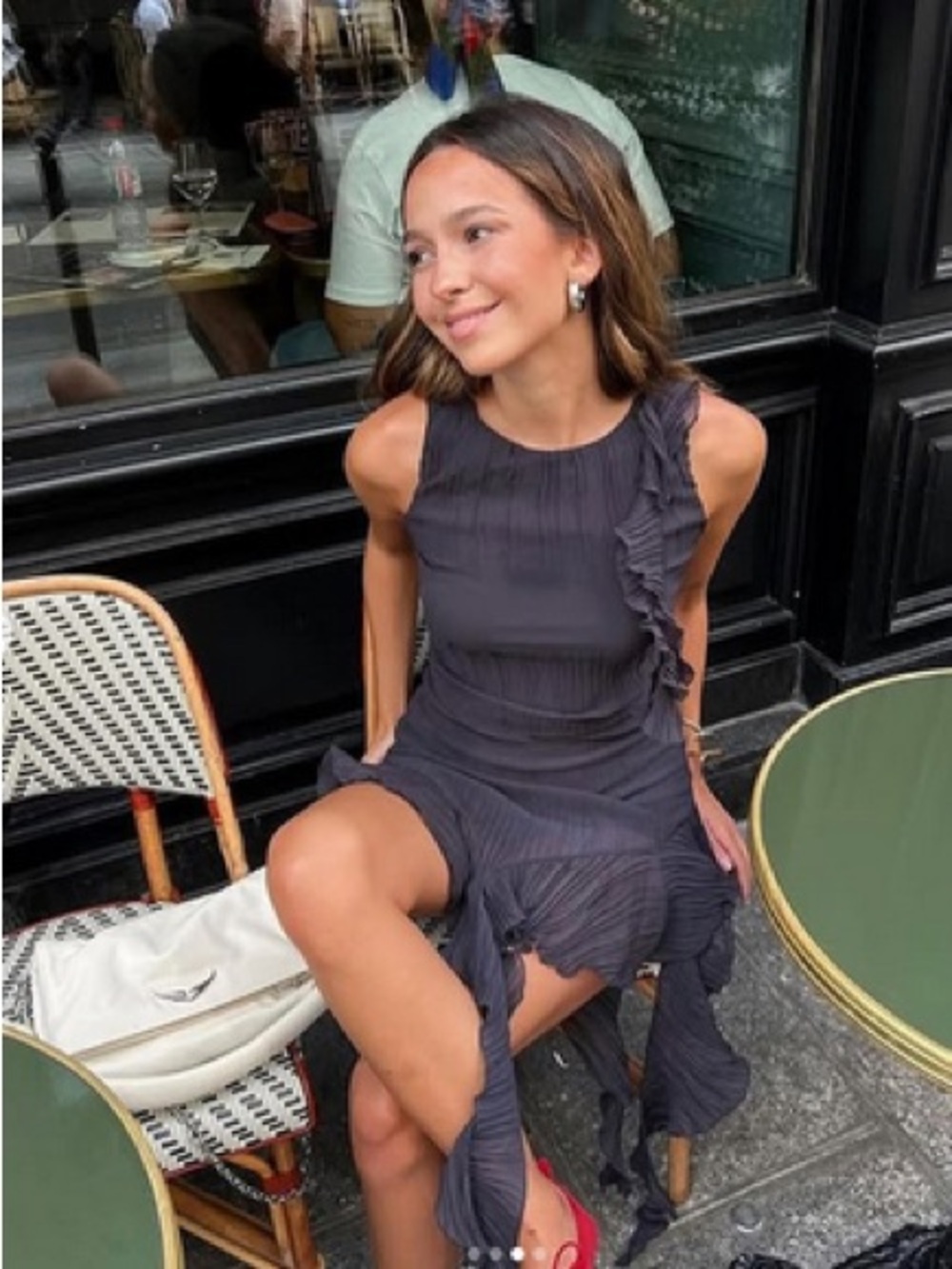 ZARA Crinkle-pleated Navy/Black Ruffle Hem Sleeveless Dress. S NWT - Picture 3 of 16